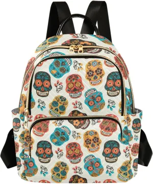 Women Fashion Backpack Floral Sugar Skull Travel Bag Compact Daily Bag Diaper Bag Everyday Use