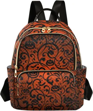 Women Fashion Backpack Jack-o-lantern Bat Black Red Travel Bag Compact Daily Bag Diaper Bag Everyday Use