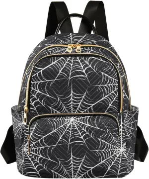 Women Fashion Backpack White Spider Web Travel Bag Compact Daily Bag Diaper Bag Everyday Use