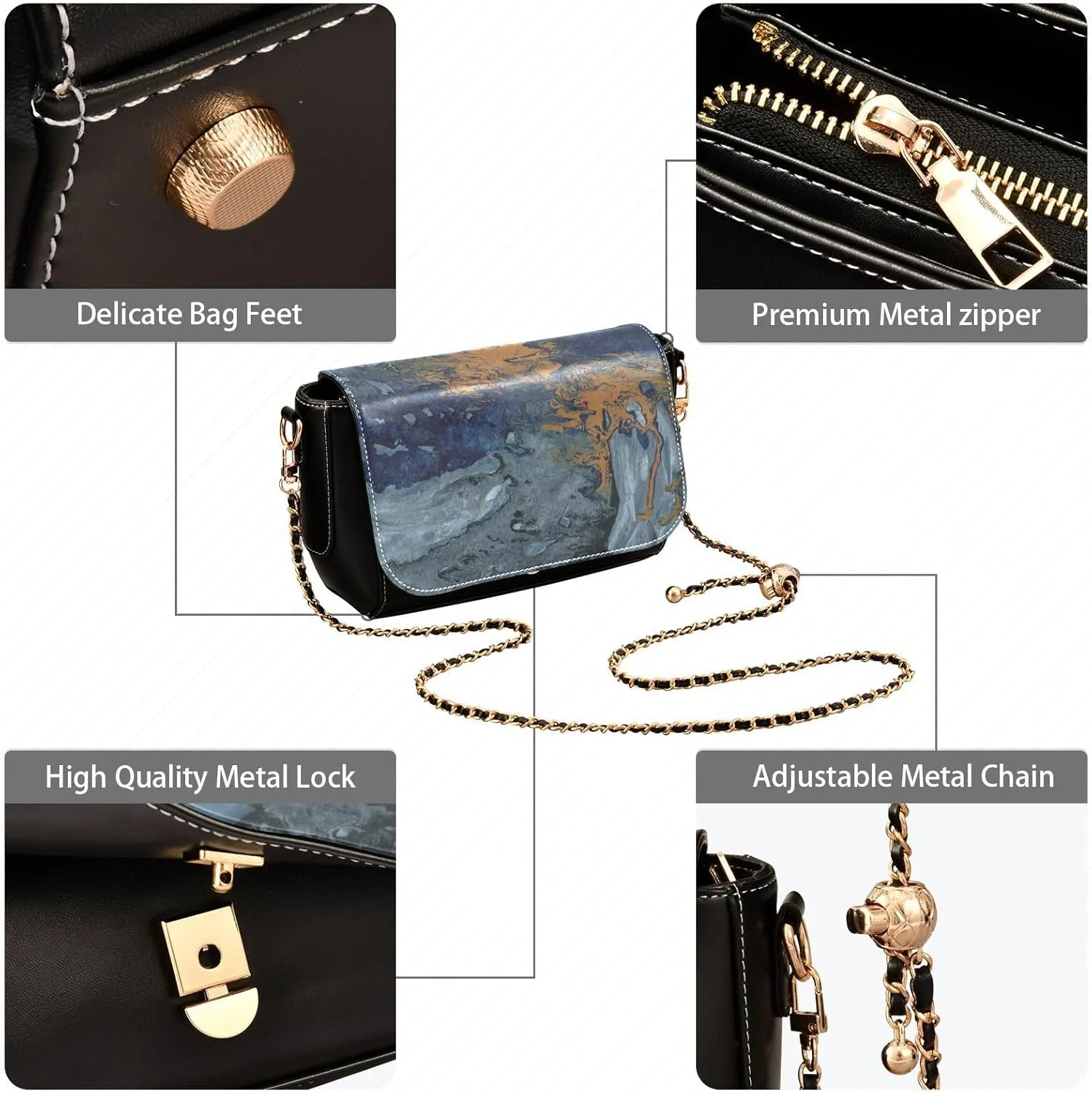 Women Tote Bag PU Leather Shoulder Crossbody Bags Fashion Hobo Handbags Adjustable Chain Shoulder Strap