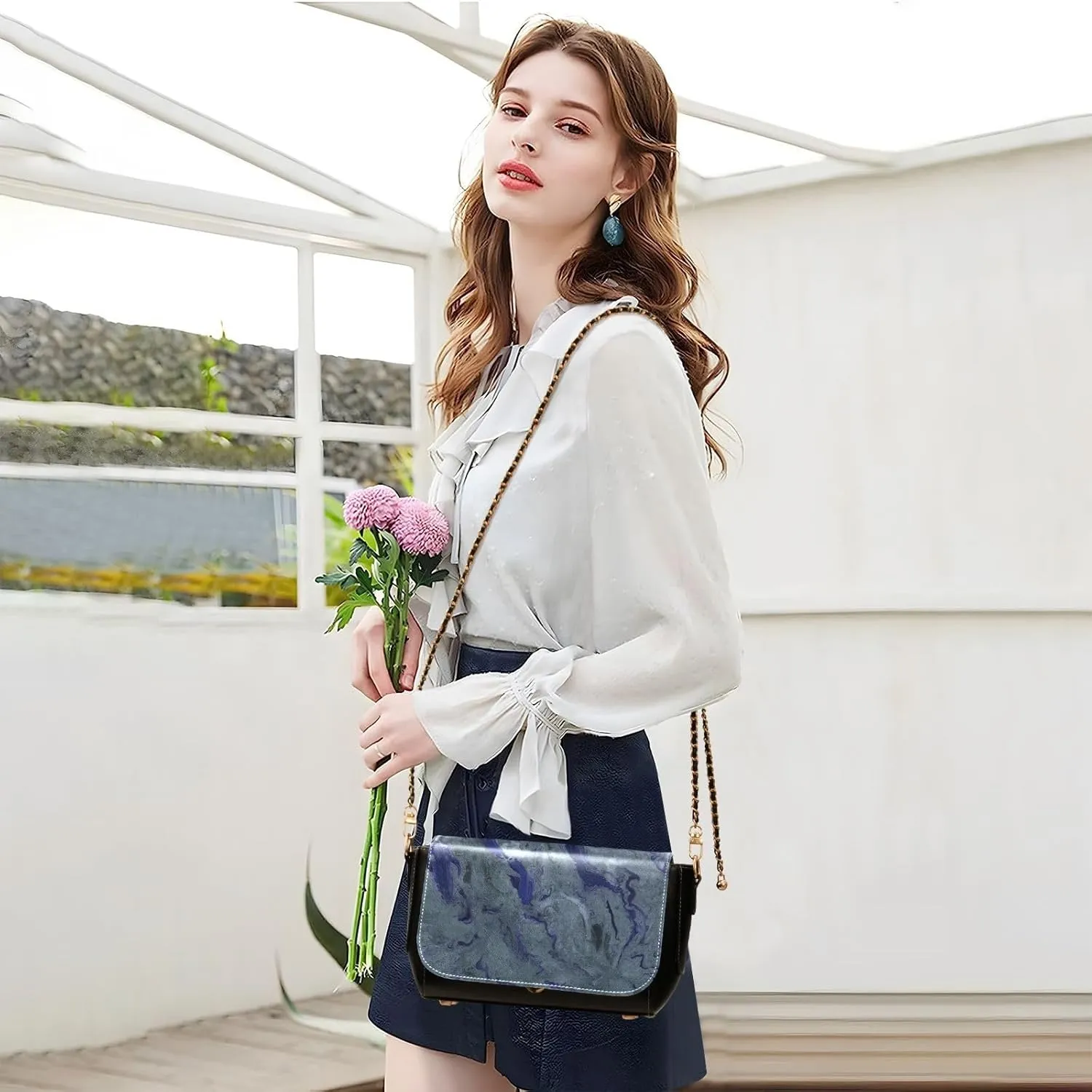 Women Tote Bag PU Leather Shoulder Crossbody Bags Fashion Hobo Handbags Adjustable Chain Shoulder Strap