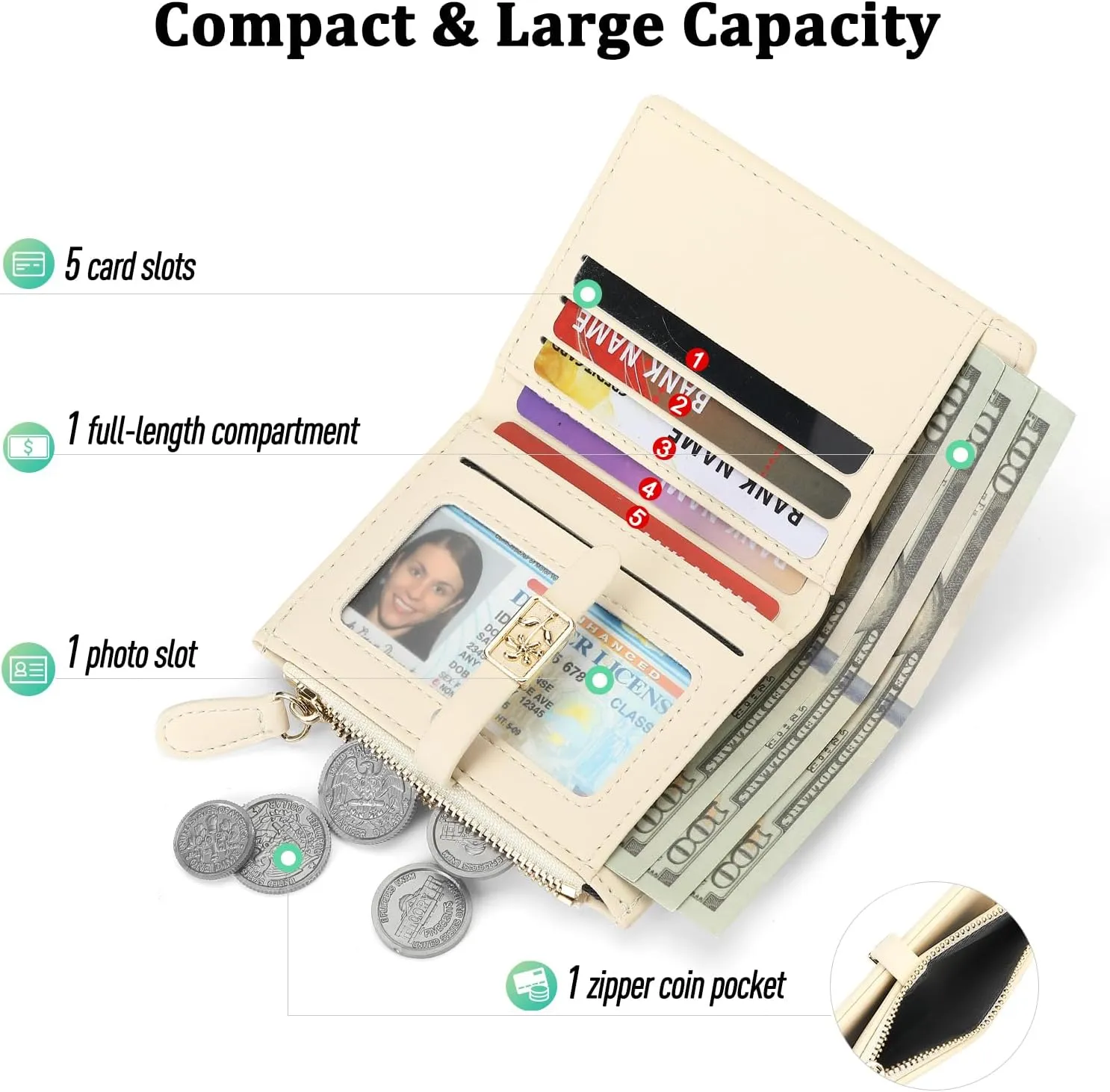 Women Wallet RFID Blocking Small Compact Bifold Floral Print Leather Card Holder Wallet Ladies Mini Purse with Zipper Coin Pocket