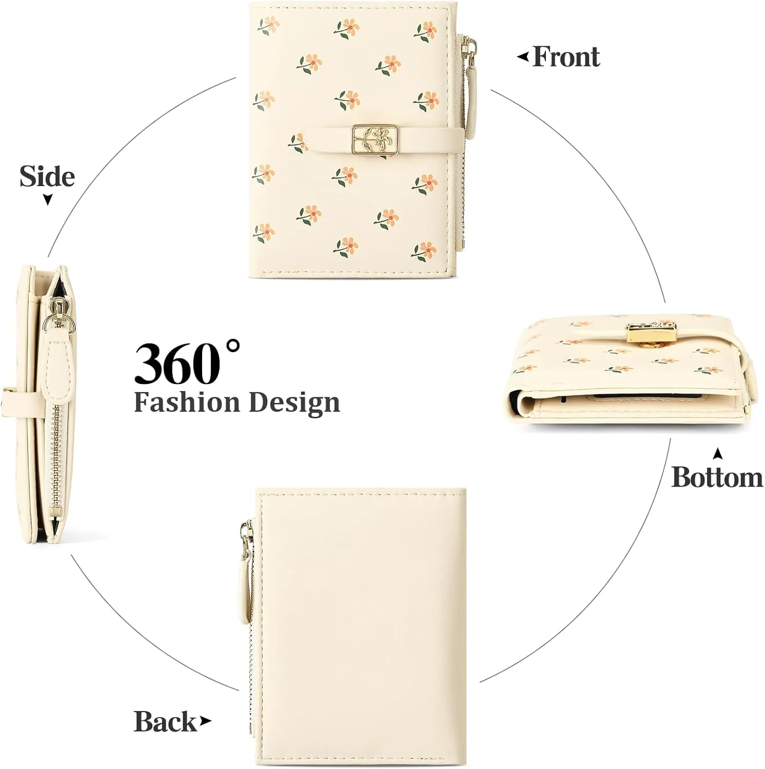 Women Wallet RFID Blocking Small Compact Bifold Floral Print Leather Card Holder Wallet Ladies Mini Purse with Zipper Coin Pocket