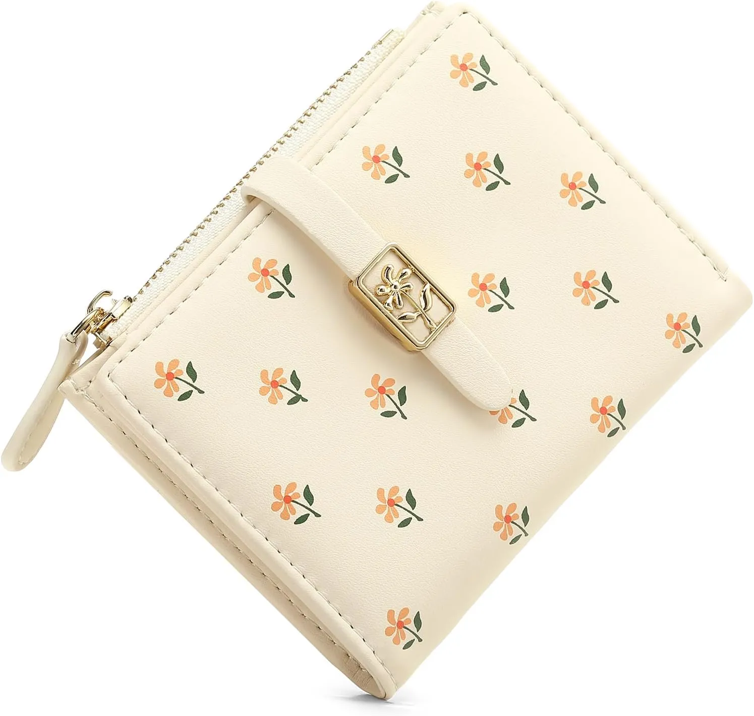 Women Wallet RFID Blocking Small Compact Bifold Floral Print Leather Card Holder Wallet Ladies Mini Purse with Zipper Coin Pocket