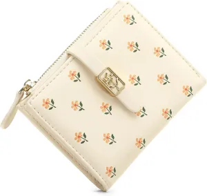 Women Wallet RFID Blocking Small Compact Bifold Floral Print Leather Card Holder Wallet Ladies Mini Purse with Zipper Coin Pocket