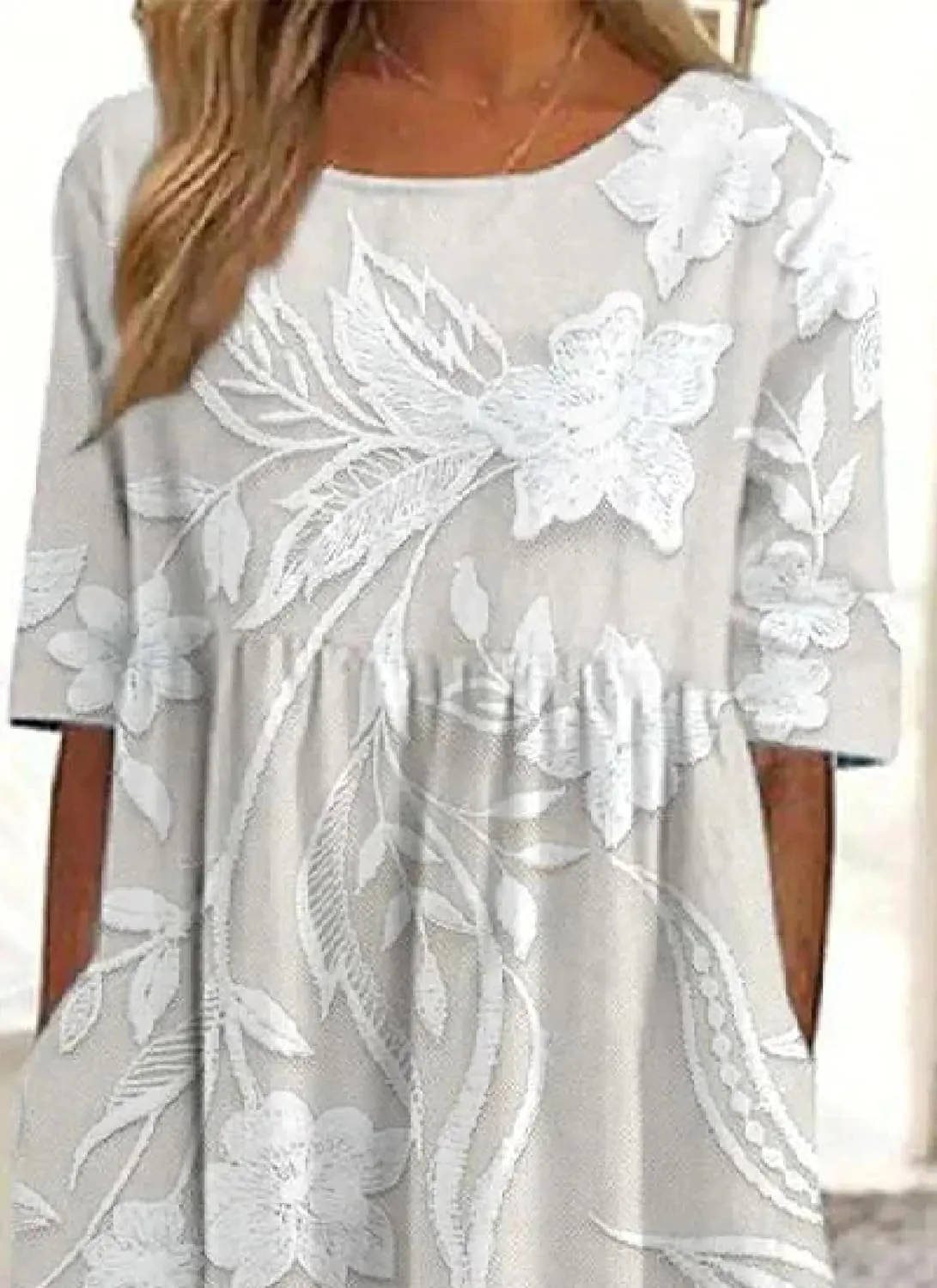 Womens 2025 Fashion Outfits Plant Print Side Pocket Midi Dress Stylish V Neck Midi Dress