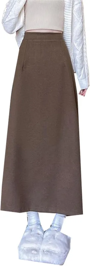 Women's Autumn and Winter Wool Pencil Skirt, High-Waisted, Split, Midi Skirt, Plus Size