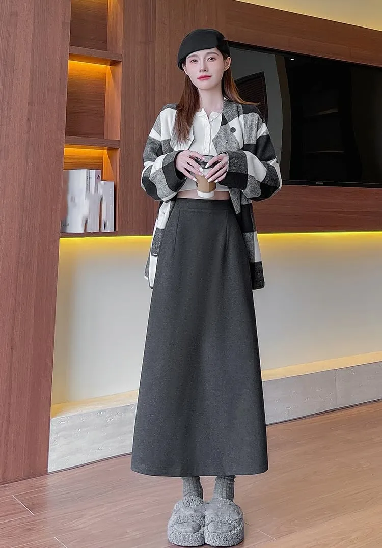Women's Autumn and Winter Wool Pencil Skirt, High-Waisted, Split, Midi Skirt, Plus Size