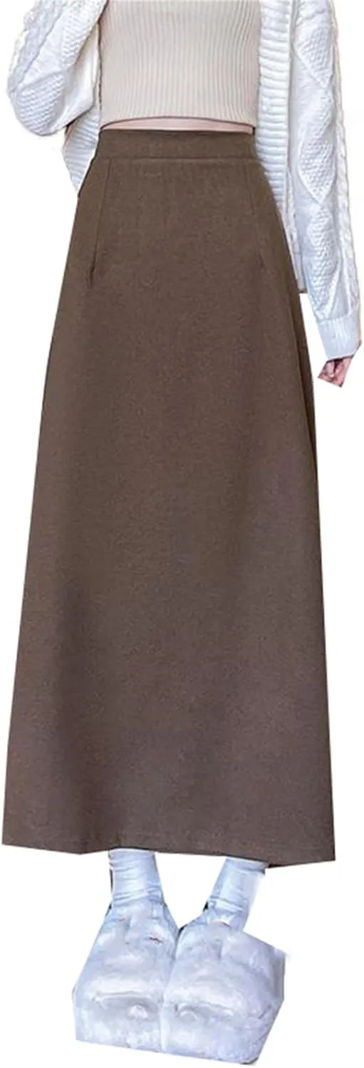 Women's Autumn and Winter Wool Pencil Skirt, High-Waisted, Split, Midi Skirt, Plus Size