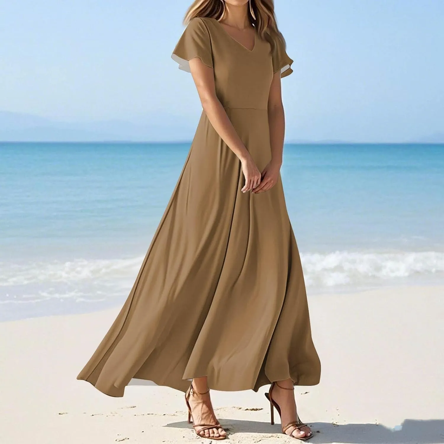 Womens Casual Dresses Maternity Ruffle Solid Funny Daily Wear Swing Tea Party Dresses That Hide Tummy Bulge