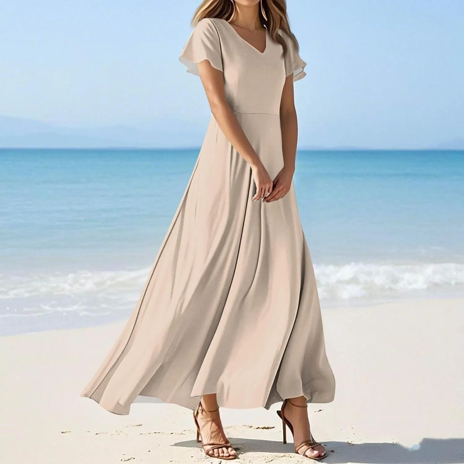 Womens Casual Dresses Maternity Ruffle Solid Funny Daily Wear Swing Tea Party Dresses That Hide Tummy Bulge