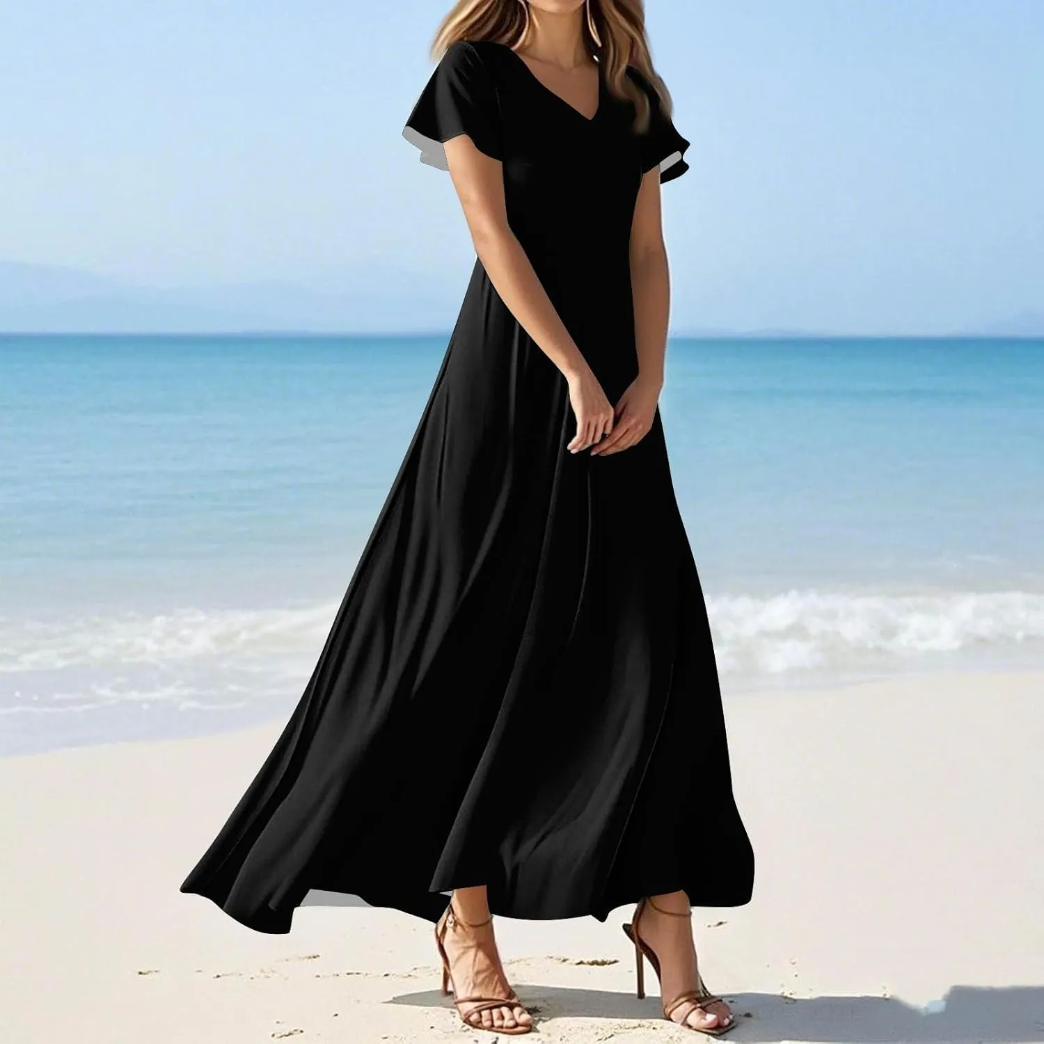 Womens Casual Dresses Maternity Ruffle Solid Funny Daily Wear Swing Tea Party Dresses That Hide Tummy Bulge