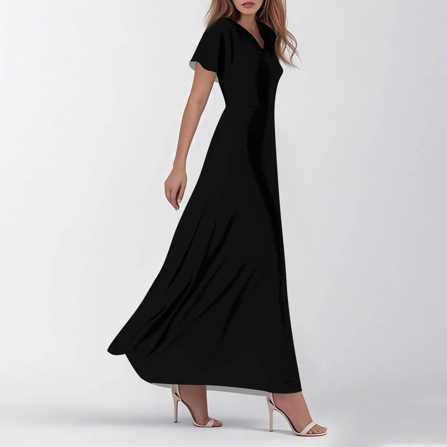 Womens Casual Dresses Maternity Ruffle Solid Funny Daily Wear Swing Tea Party Dresses That Hide Tummy Bulge