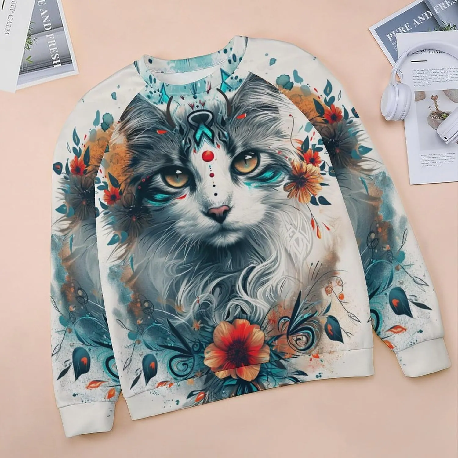 Womens Cat Sweatshirts Cute Graphic Printed Long Sleeve Crewneck Pullover Shirts Cat Lovers Tunic Tops for Girls