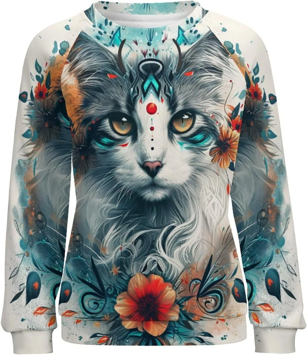 Womens Cat Sweatshirts Cute Graphic Printed Long Sleeve Crewneck Pullover Shirts Cat Lovers Tunic Tops for Girls