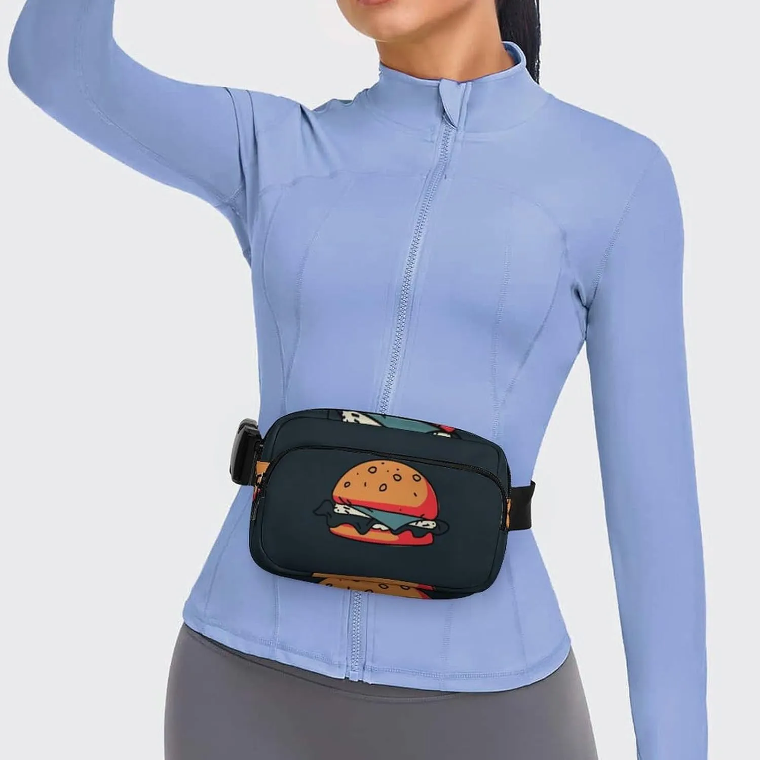 Womens Compact Sports Fanny Pack Water-Resistant Belt Bag for Travel/Hiking, Compatible with Hamburger Junk Food