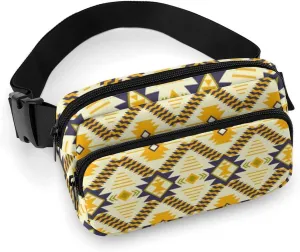 Womens Compact Sports Fanny Pack Water-Resistant Belt Bag for Travel/Hiking, Compatible with Southwestern Aztec Native American Ethnic Yellow