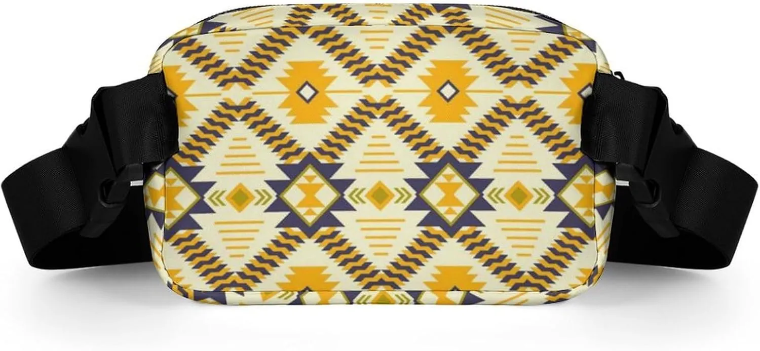 Womens Compact Sports Fanny Pack Water-Resistant Belt Bag for Travel/Hiking, Compatible with Southwestern Aztec Native American Ethnic Yellow