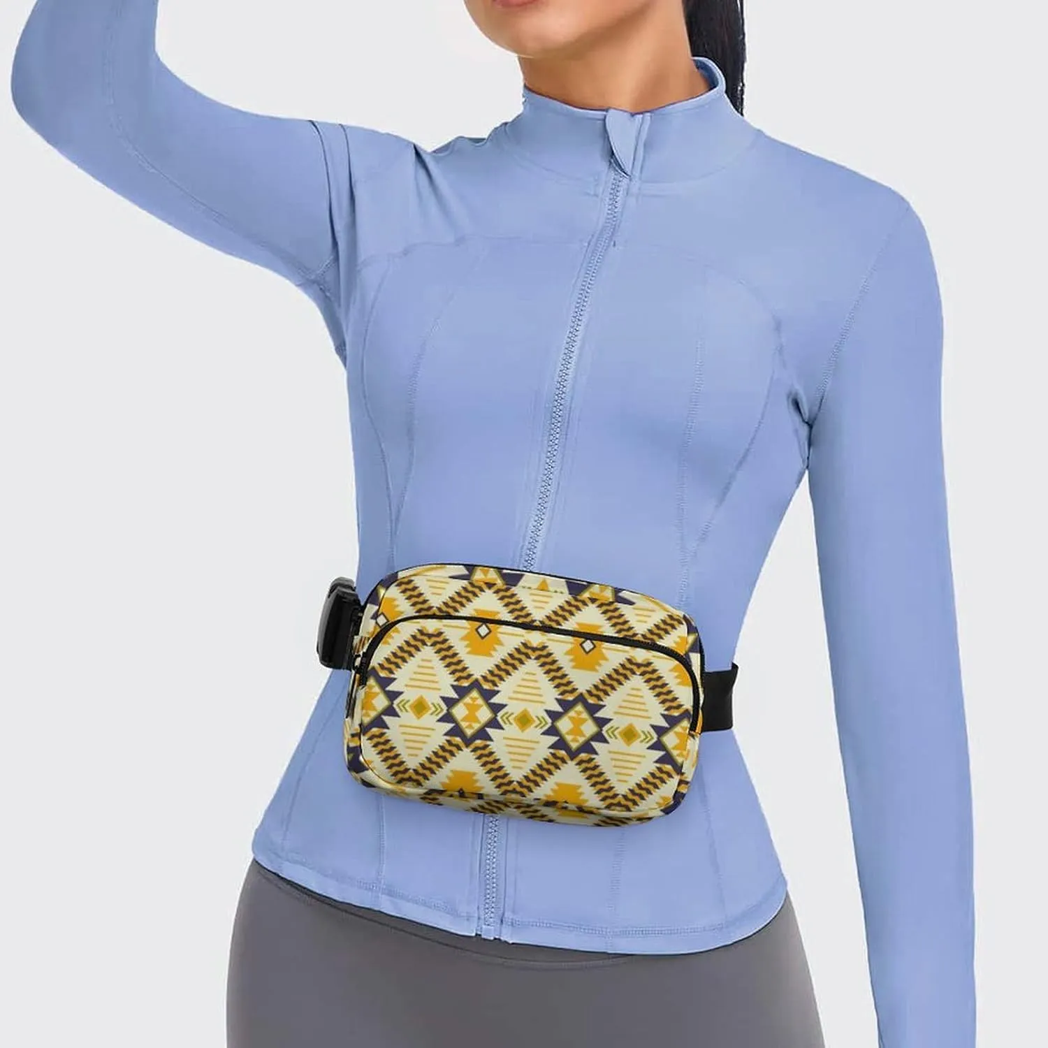 Womens Compact Sports Fanny Pack Water-Resistant Belt Bag for Travel/Hiking, Compatible with Southwestern Aztec Native American Ethnic Yellow