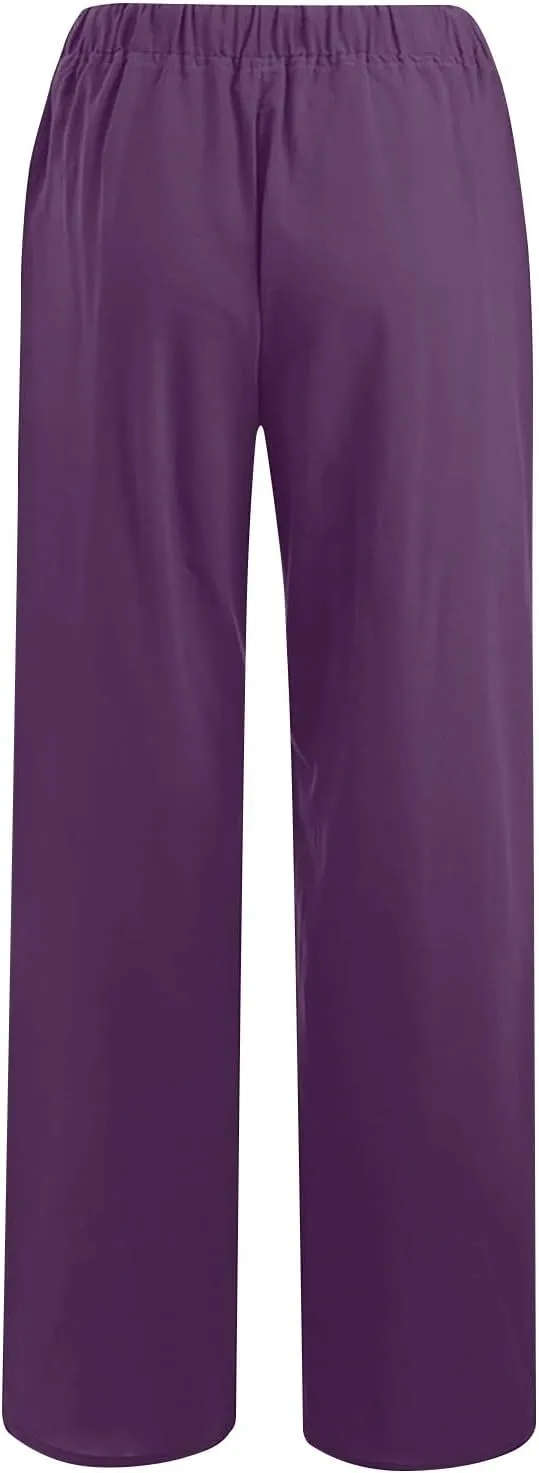 Women's Cotton Linen Pants Straight Leg Elastic Waist Comfy Loose Pockets Summer Daily Wear Lounge Pants Casual 2025