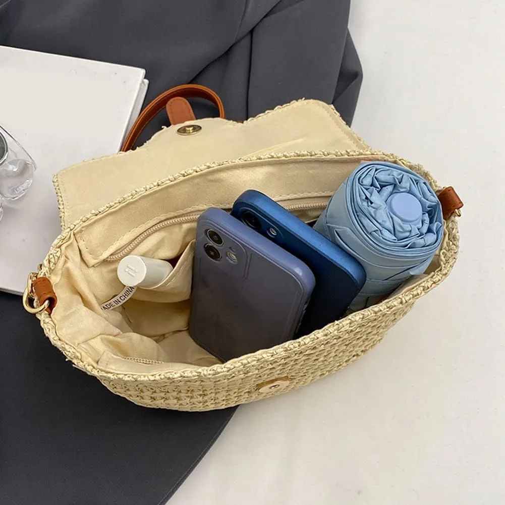 Women's Crossbody Bag Cute Straw Shoulder Bag Summer Beach Straw Tote Bag Handmade Wallet Straw Hobo Bag