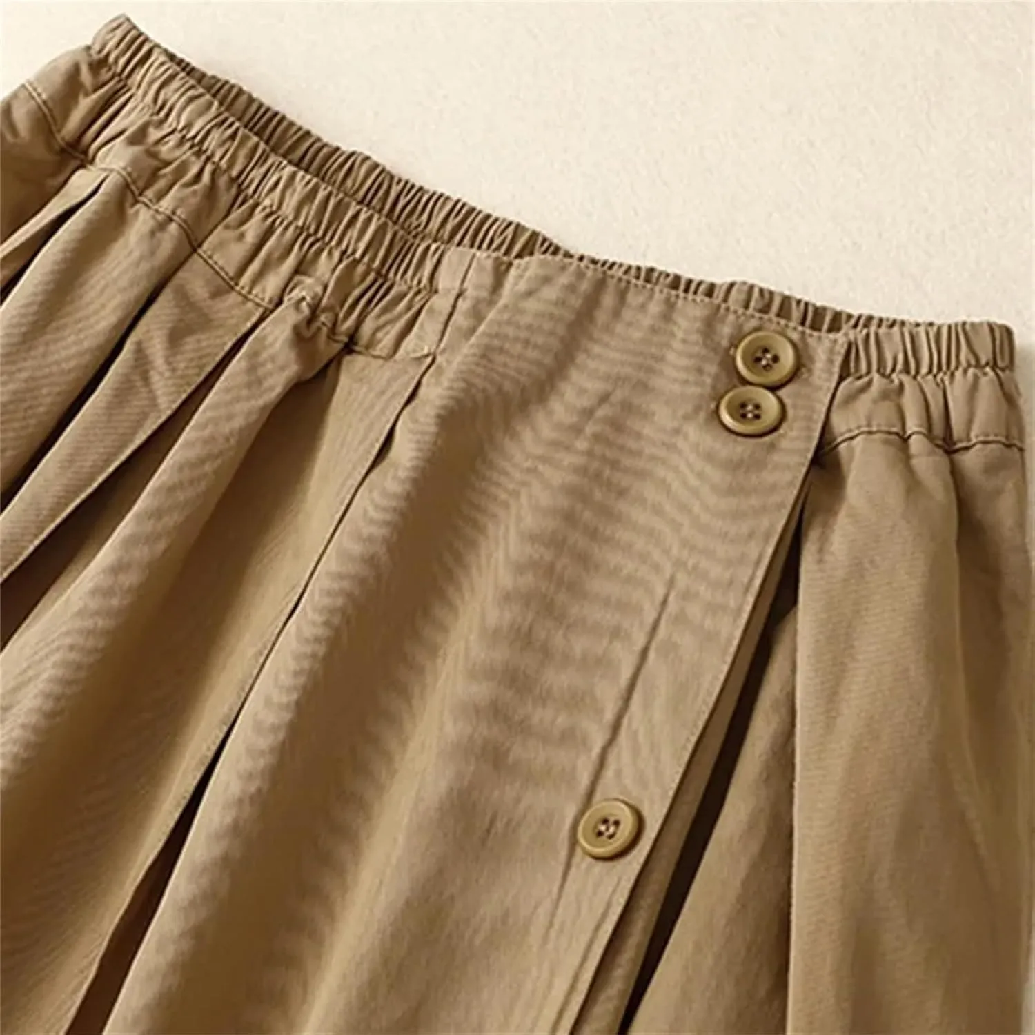 Women's Elastic High Waist Button Decor Pleated Midi Skirt  Casual Fashion A-Line Long Skirt for Daily Wear