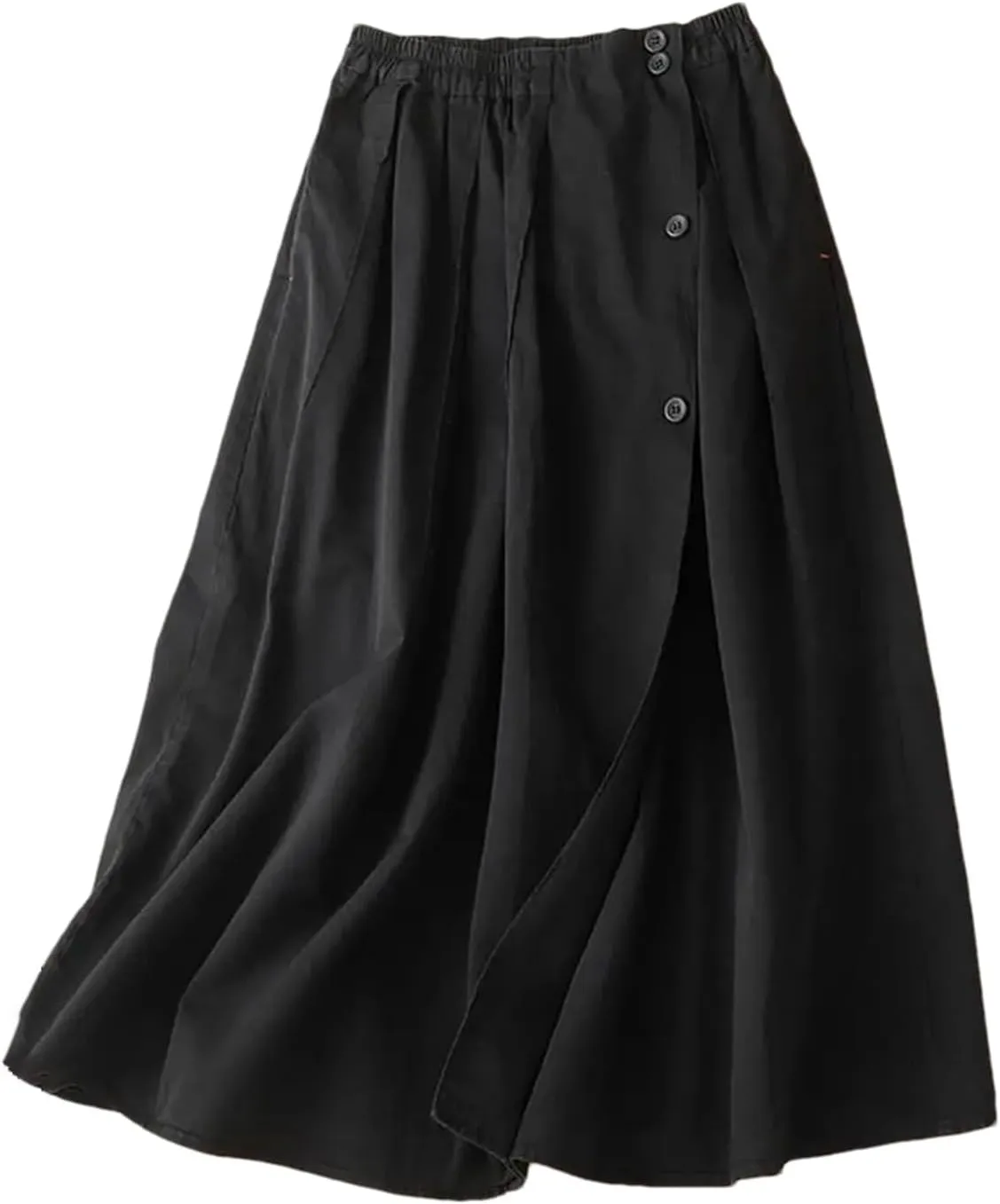 Women's Elastic High Waist Button Decor Pleated Midi Skirt  Casual Fashion A-Line Long Skirt for Daily Wear