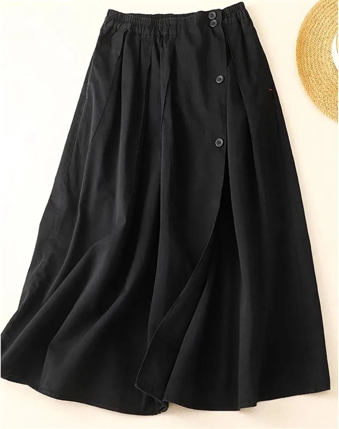 Women's Elastic High Waist Button Decor Pleated Midi Skirt  Casual Fashion A-Line Long Skirt for Daily Wear