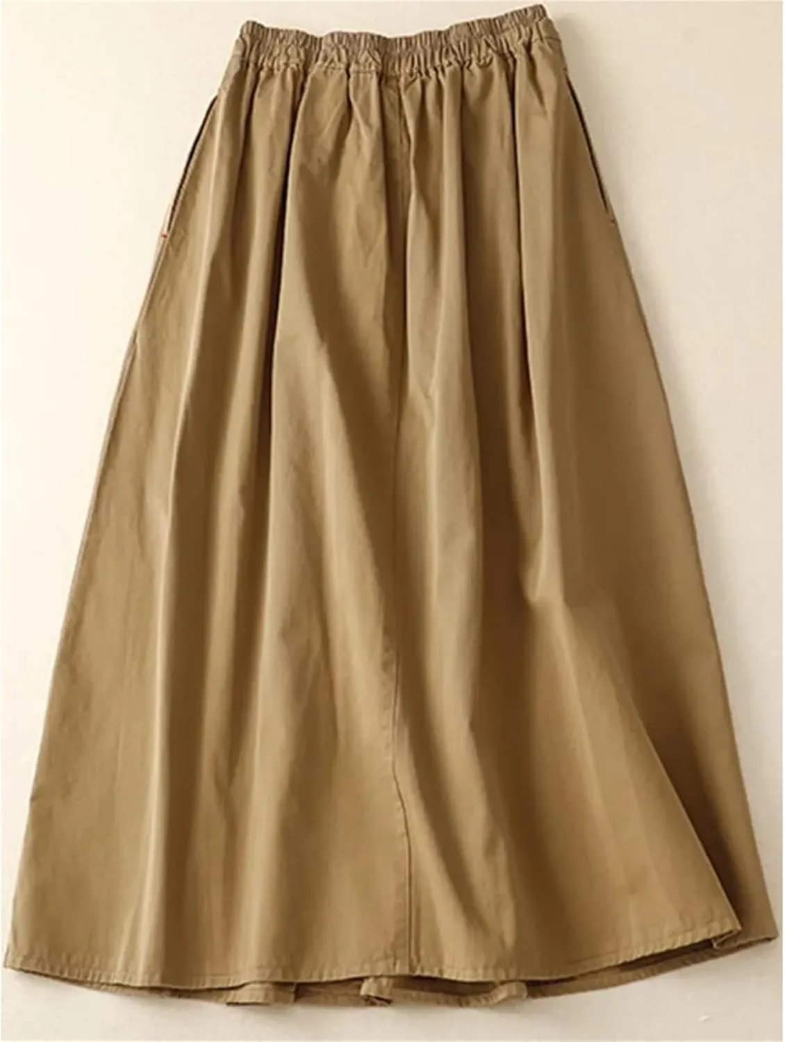 Women's Elastic High Waist Button Decor Pleated Midi Skirt  Casual Fashion A-Line Long Skirt for Daily Wear