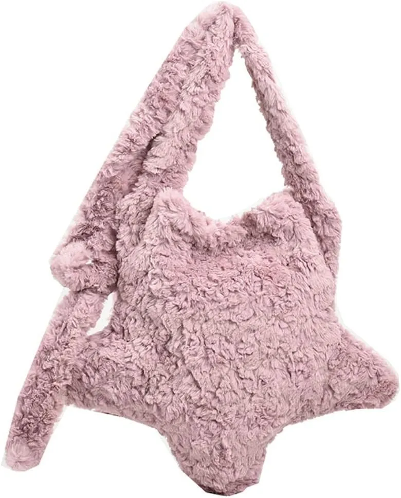 Women's Fuzzy Crossbody Bag Stylish Star Shape Tote Bag Large Capacity Cute Fluffy Shoulder Bag Y2k Satchel Purse 2024
