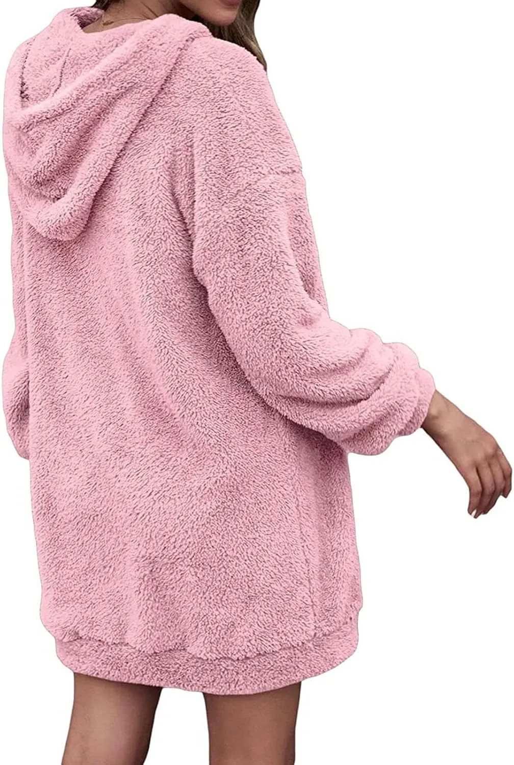 Womens Fuzzy Fleece Hoodies Oversized Half Zip Pullover Winter Long Sleeve Hooded Sweatshirts Casual Tunic Tops