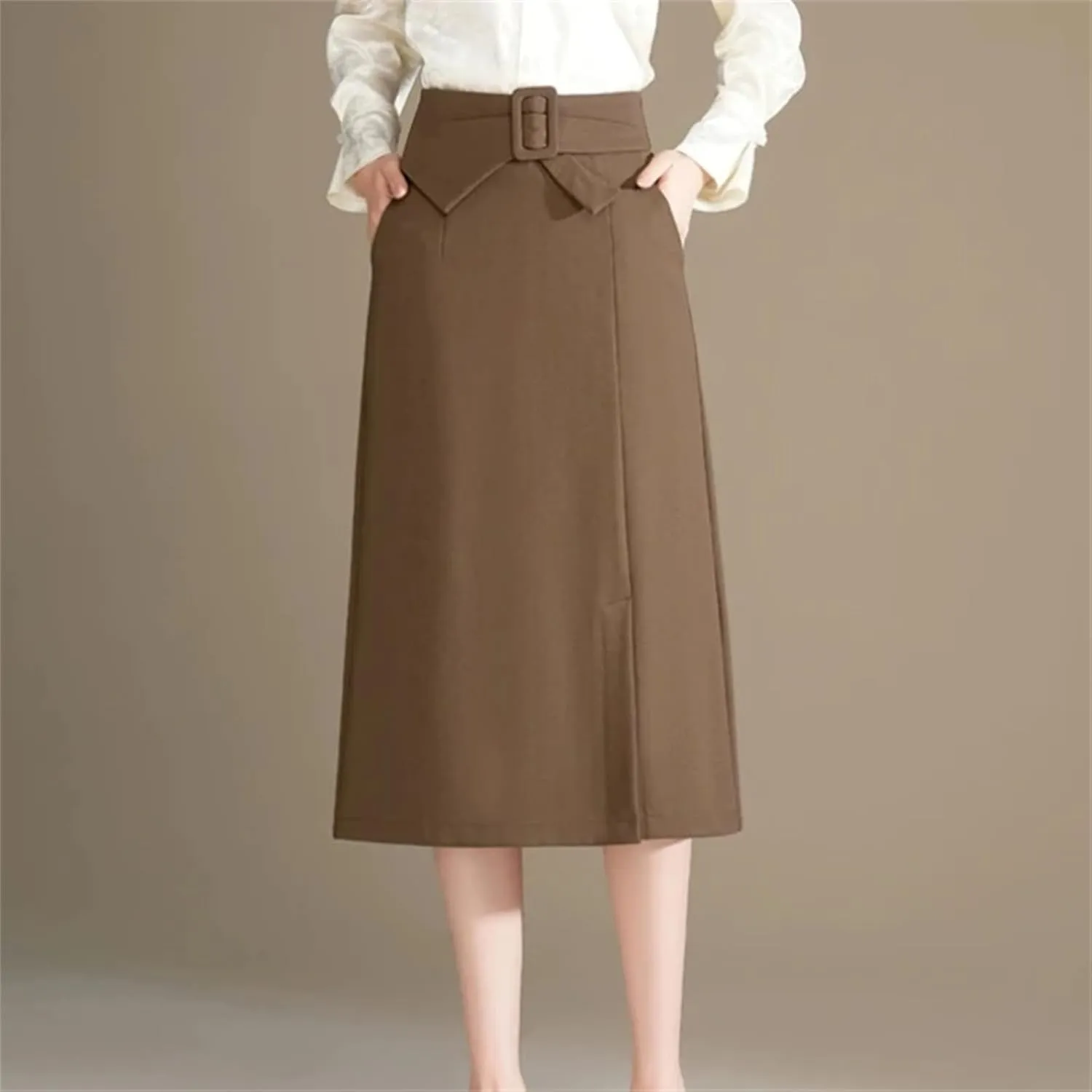 Women's High Waist Belted Midi Skirt  Elegant A-Line Long Skirt for Women Casual Fashion Daily Wear