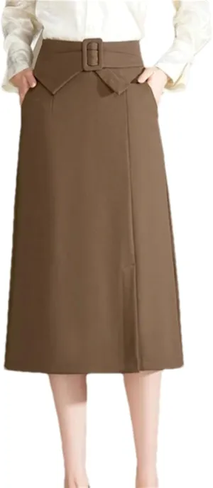 Women's High Waist Belted Midi Skirt  Elegant A-Line Long Skirt for Women Casual Fashion Daily Wear