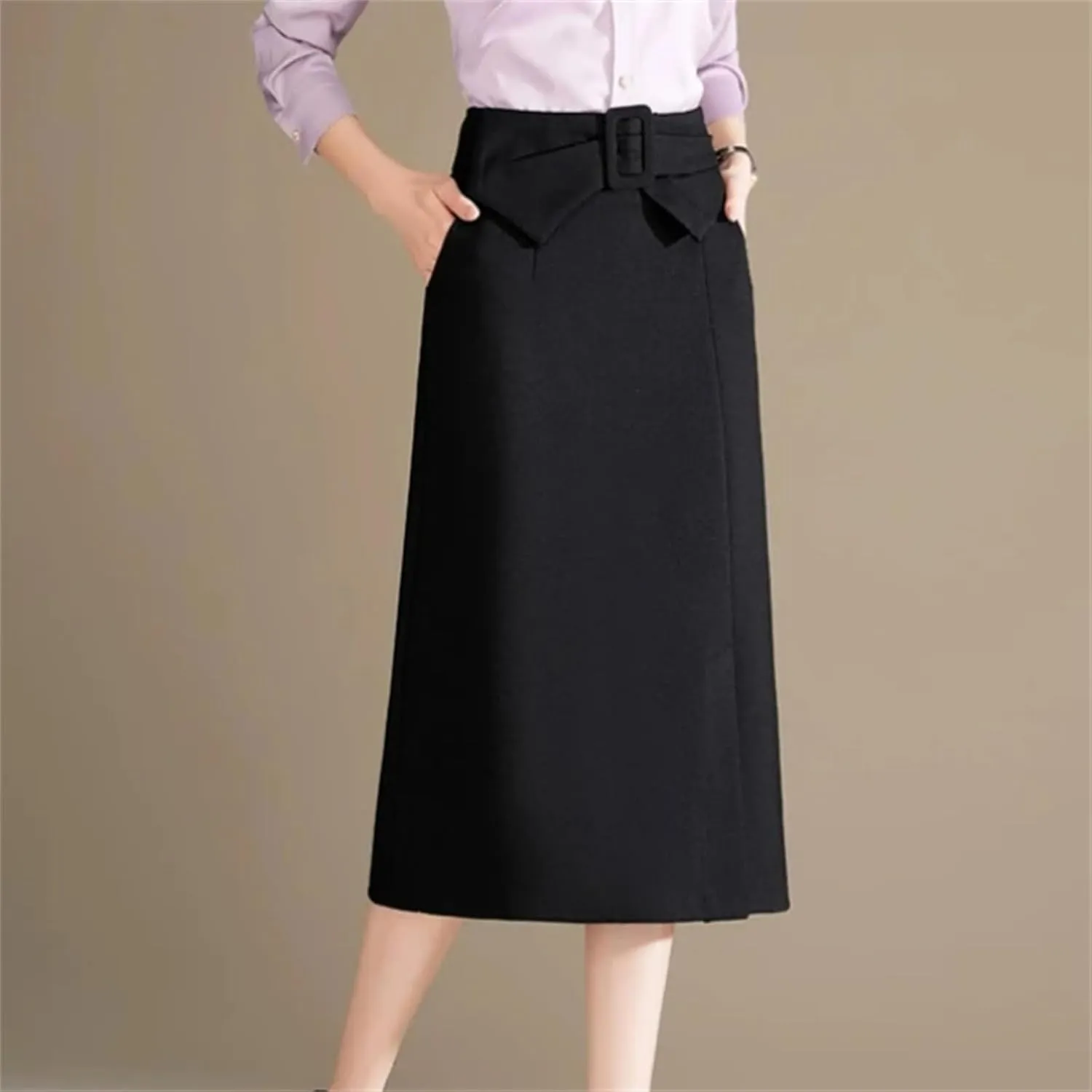 Women's High Waist Belted Midi Skirt  Elegant A-Line Long Skirt for Women Casual Fashion Daily Wear