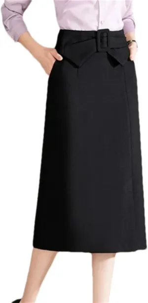 Women's High Waist Belted Midi Skirt  Elegant A-Line Long Skirt for Women Casual Fashion Daily Wear