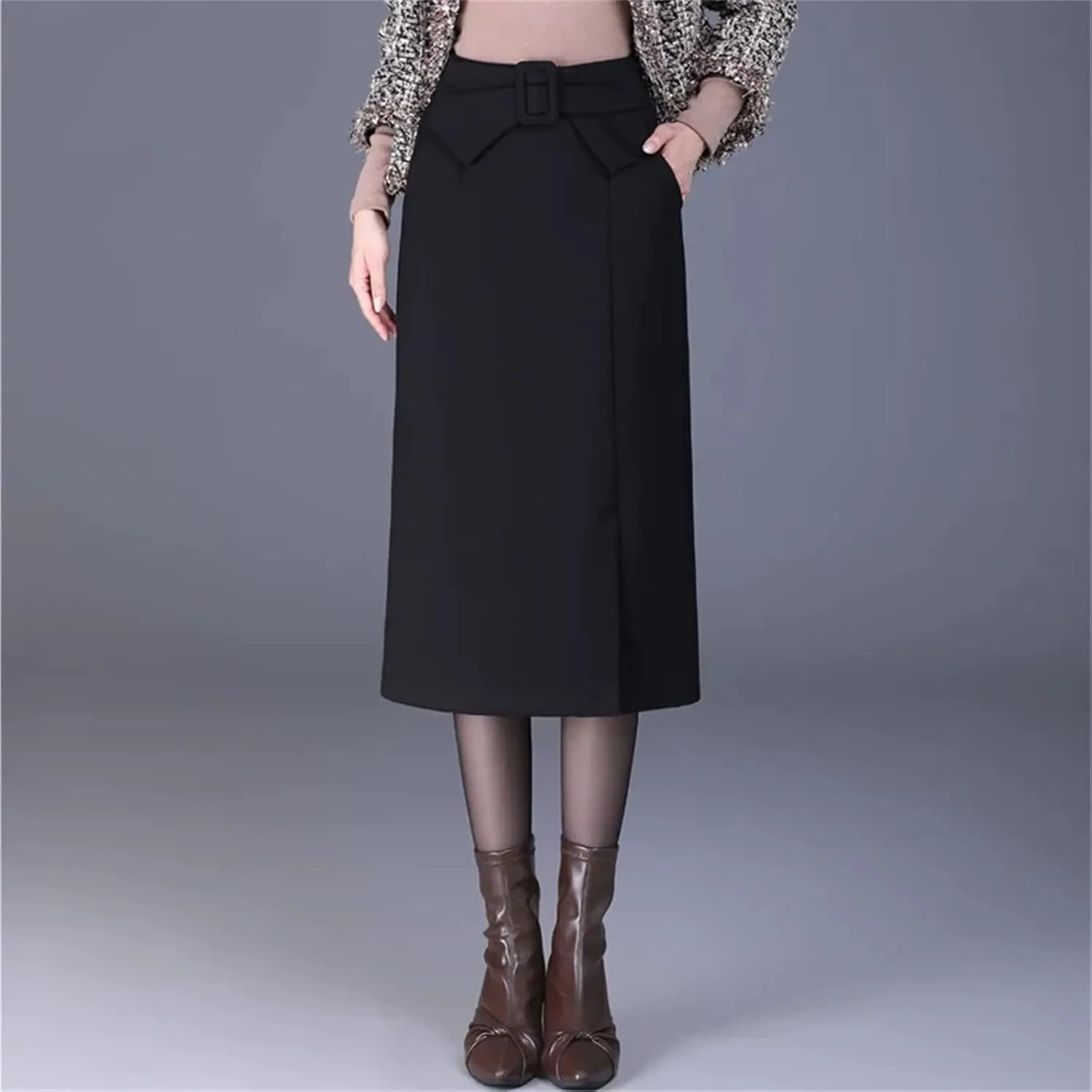 Women's High Waist Belted Midi Skirt  Elegant A-Line Long Skirt for Women Casual Fashion Daily Wear