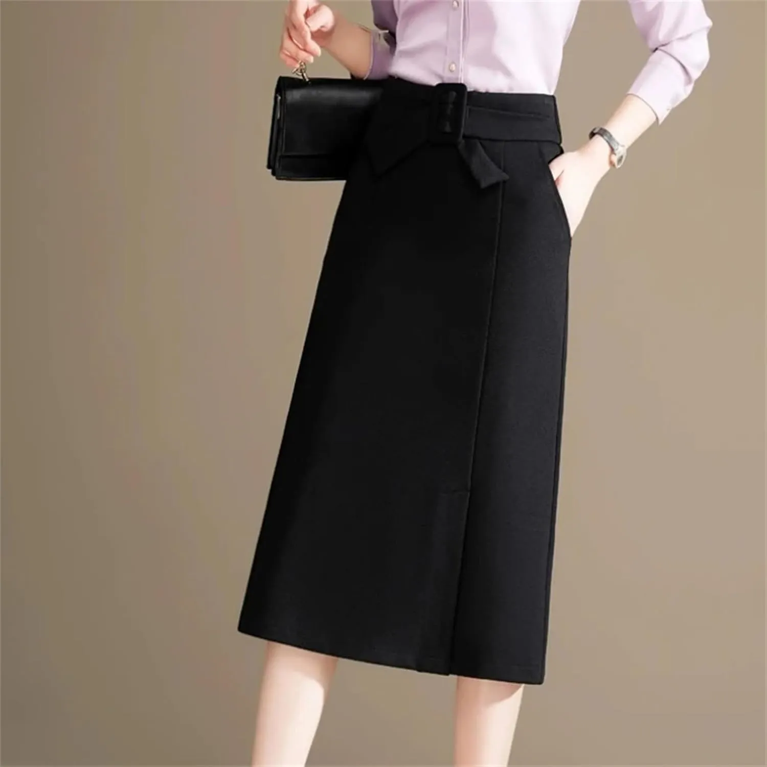 Women's High Waist Belted Midi Skirt  Elegant A-Line Long Skirt for Women Casual Fashion Daily Wear