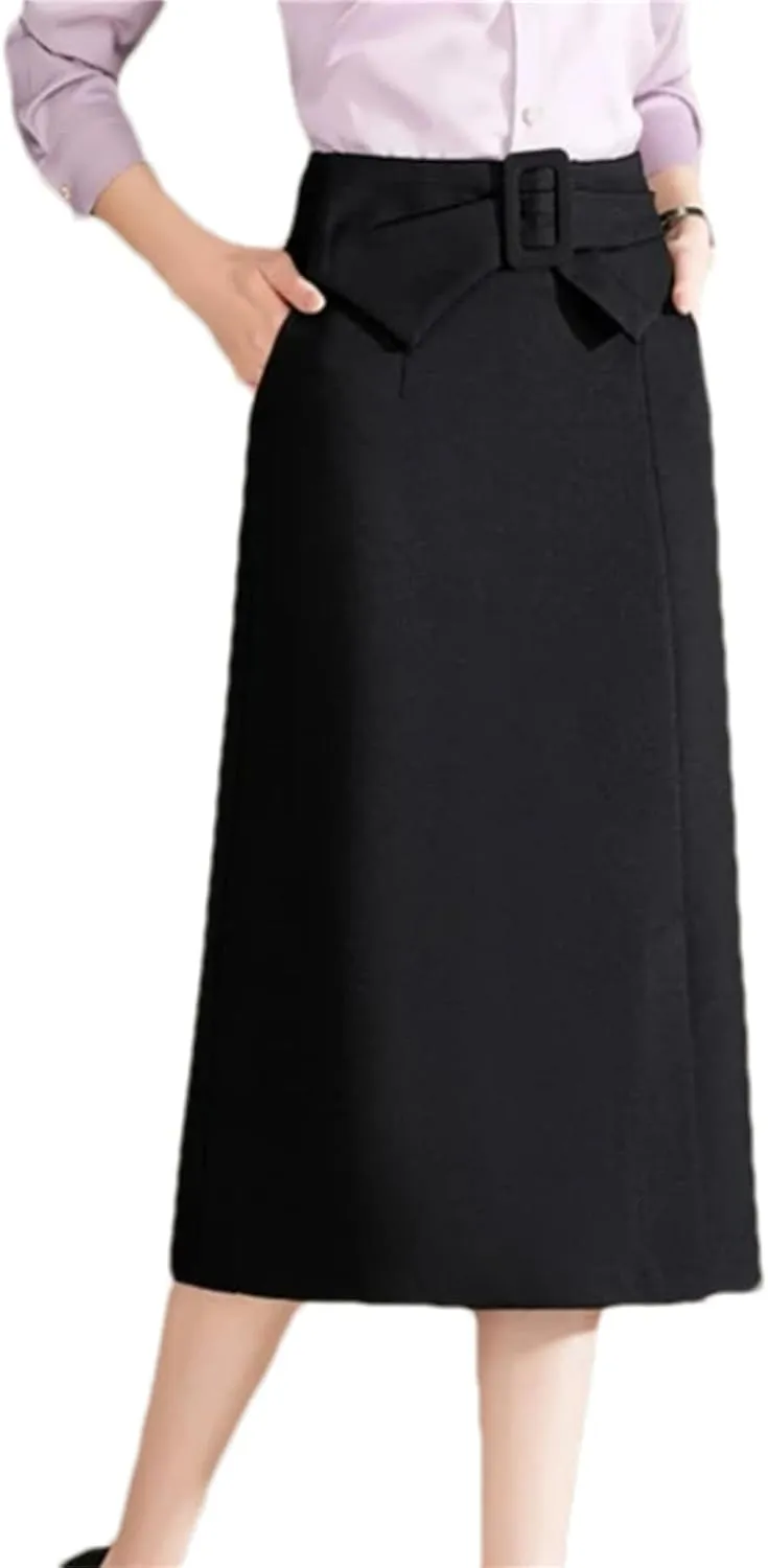 Women's High Waist Belted Midi Skirt  Elegant A-Line Long Skirt for Women Casual Fashion Daily Wear