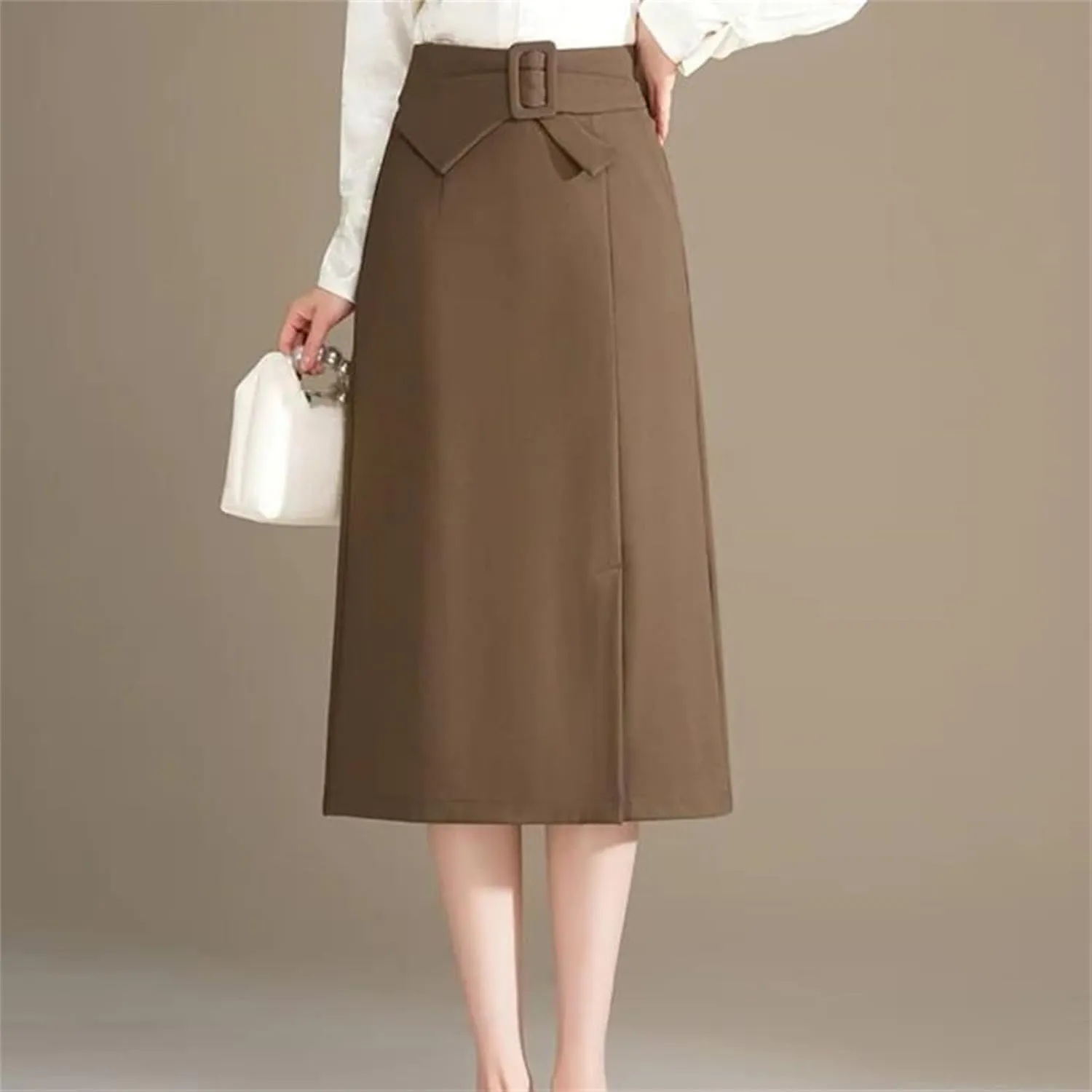 Women's High Waist Belted Midi Skirt  Elegant A-Line Long Skirt for Women Casual Fashion Daily Wear