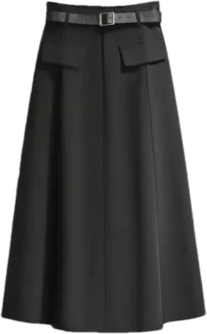 Women's High Waist Belted Pleated Midi Skirt with Pockets  A-Line Long Skirt for Women Casual Daily Wear