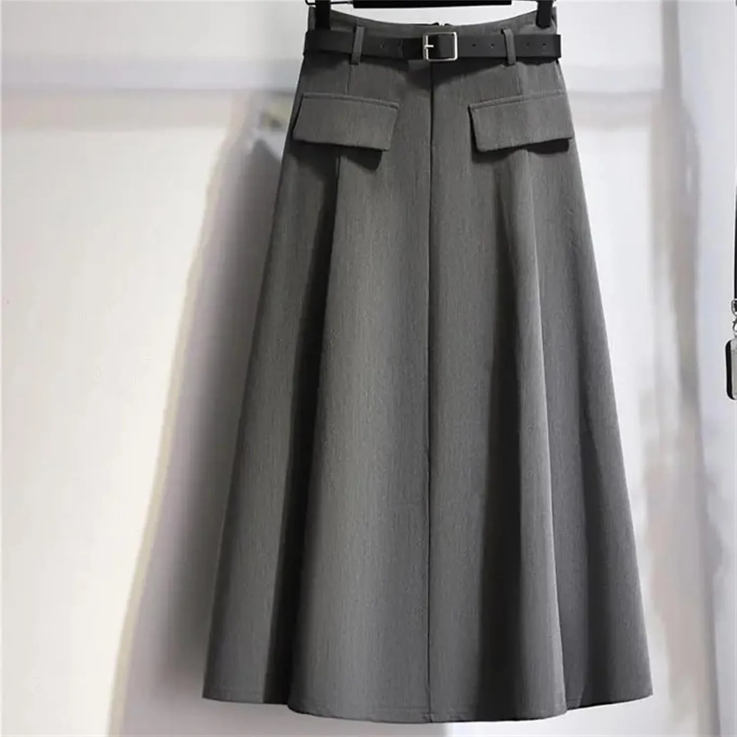 Women's High Waist Belted Pleated Midi Skirt with Pockets  A-Line Long Skirt for Women Casual Daily Wear