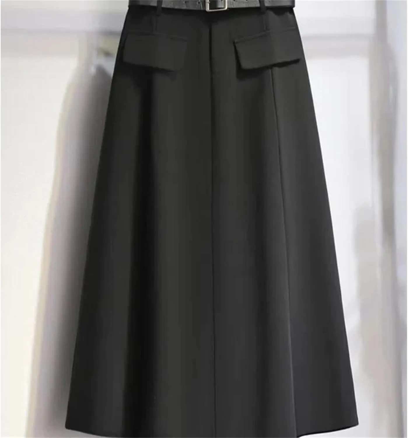 Women's High Waist Belted Pleated Midi Skirt with Pockets  A-Line Long Skirt for Women Casual Daily Wear