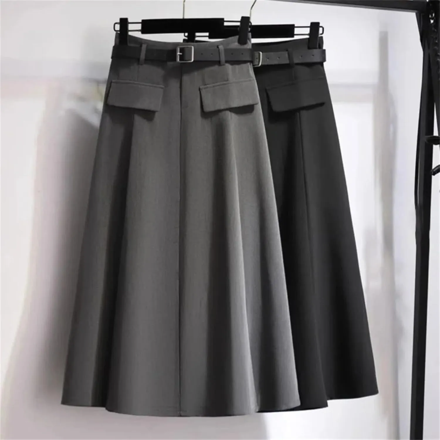 Women's High Waist Belted Pleated Midi Skirt with Pockets  A-Line Long Skirt for Women Casual Daily Wear