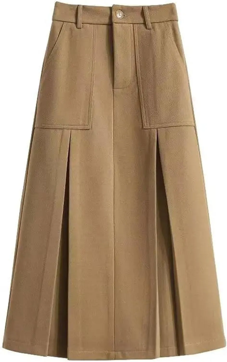 Women's High Waist Pleated Midi Skirt with Pockets  A-Line Long Skirt for Women Casual Daily Wear