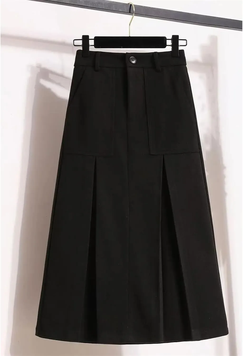 Women's High Waist Pleated Midi Skirt with Pockets  A-Line Long Skirt for Women Casual Daily Wear