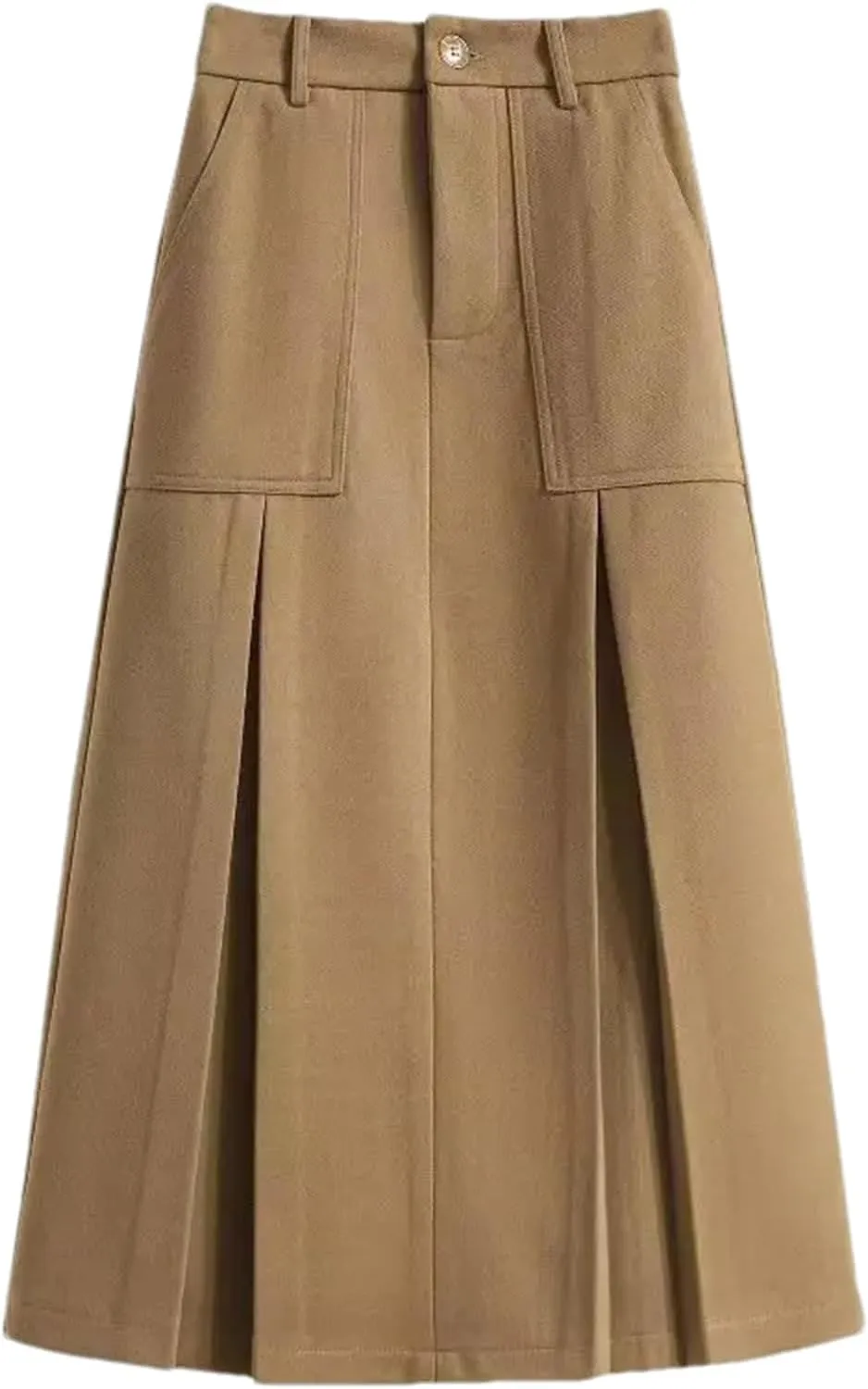 Women's High Waist Pleated Midi Skirt with Pockets  A-Line Long Skirt for Women Casual Daily Wear