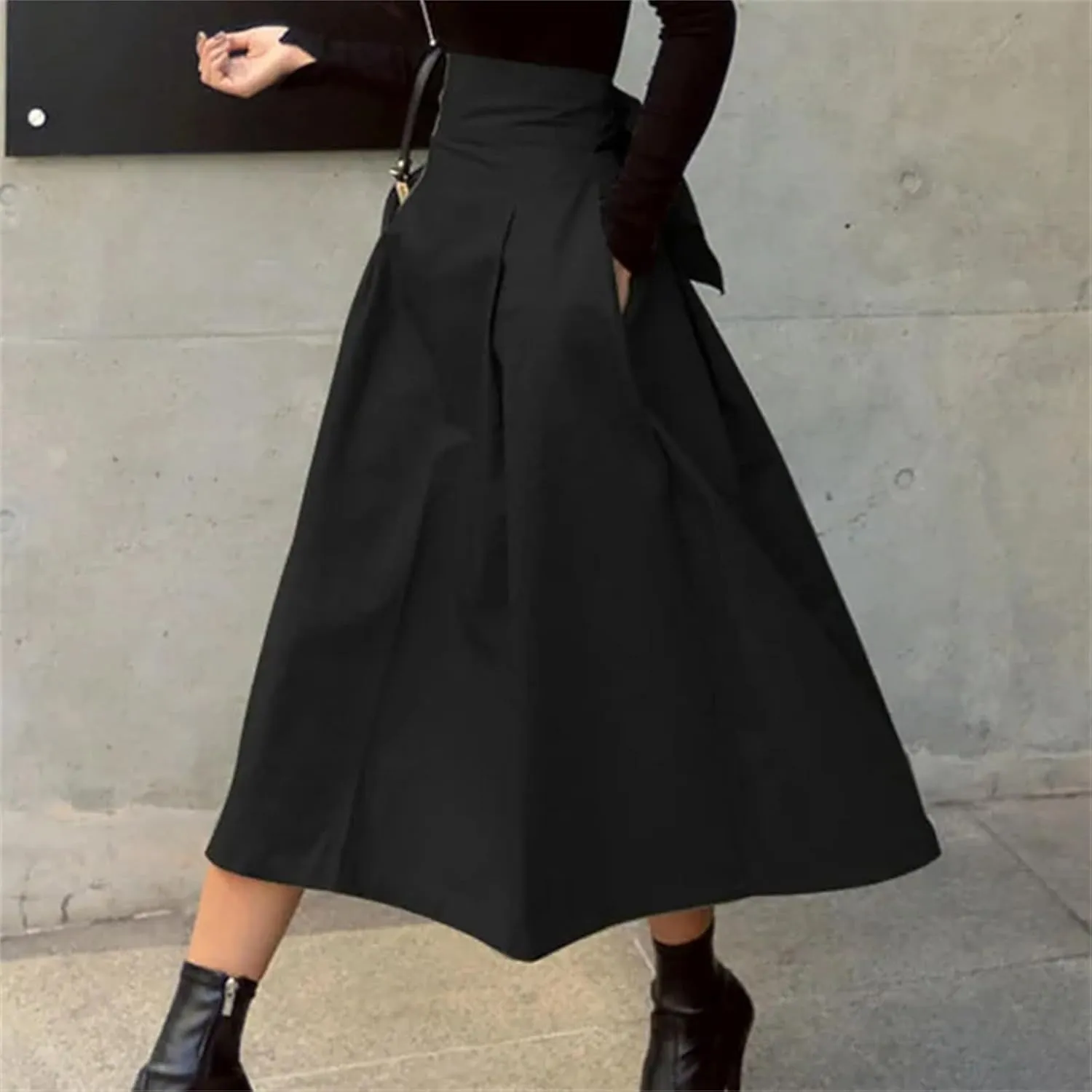 Women's High Waist Pleated Midi Skirt with Pockets  A-Line Long Skirts for Women Casual Daily Wear