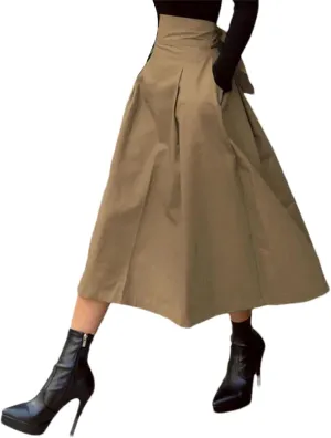 Women's High Waist Pleated Midi Skirt with Pockets  A-Line Long Skirts for Women Casual Daily Wear