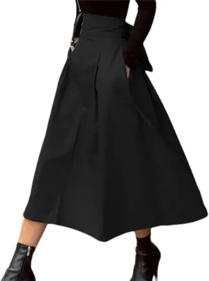 Women's High Waist Pleated Midi Skirt with Pockets  A-Line Long Skirts for Women Casual Daily Wear