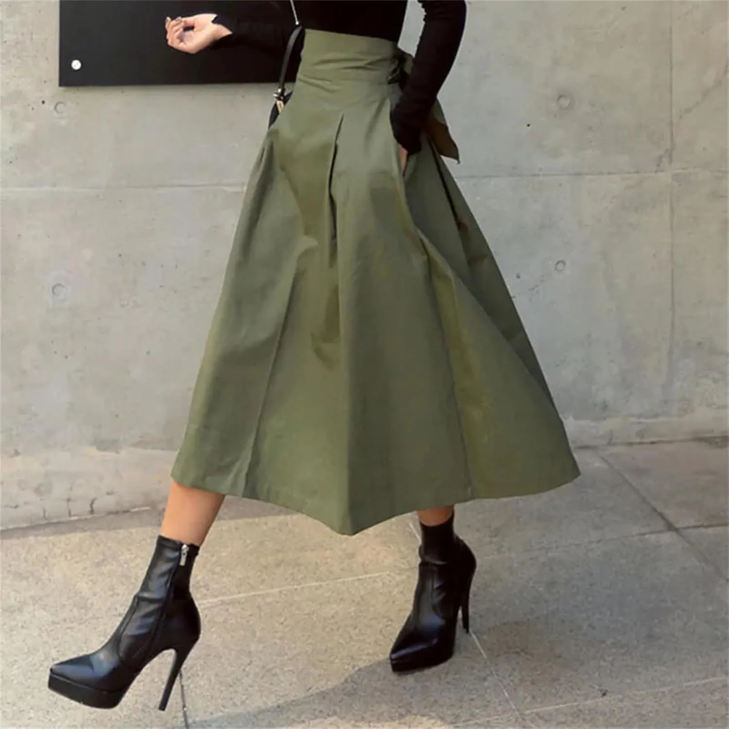 Women's High Waist Pleated Midi Skirt with Pockets  A-Line Long Skirts for Women Casual Daily Wear